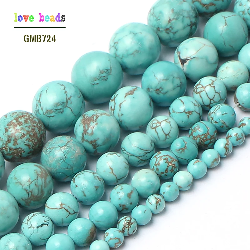 wholesale Natural Stone Beads Blue turquoises Round Beads For Jewelry Making 15.5 inches Pick Size 4/6/8/10/12mm