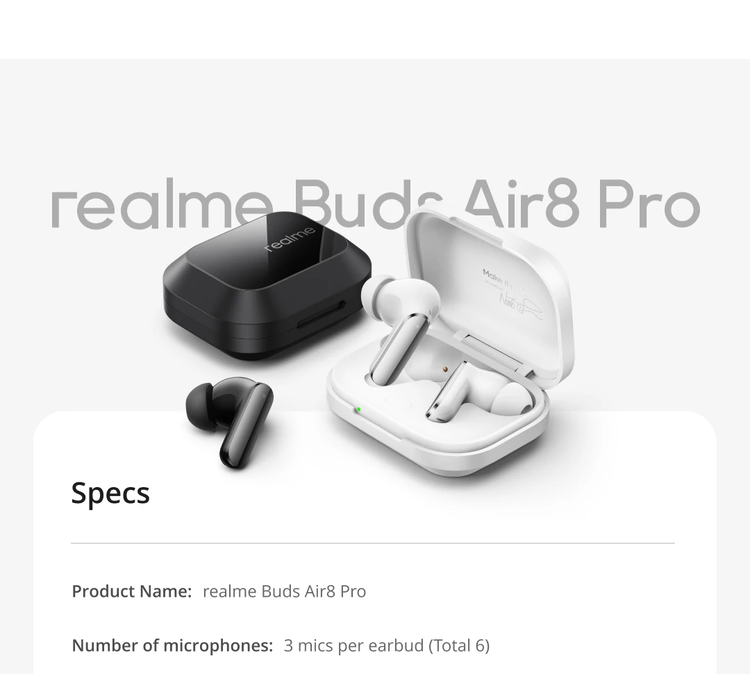 TWS Earphones realme Air8 Pro True Wireless Earphone AI Call Noise Cancellation 55dB Noise Cancellation Premier Dual-DAC Driver
