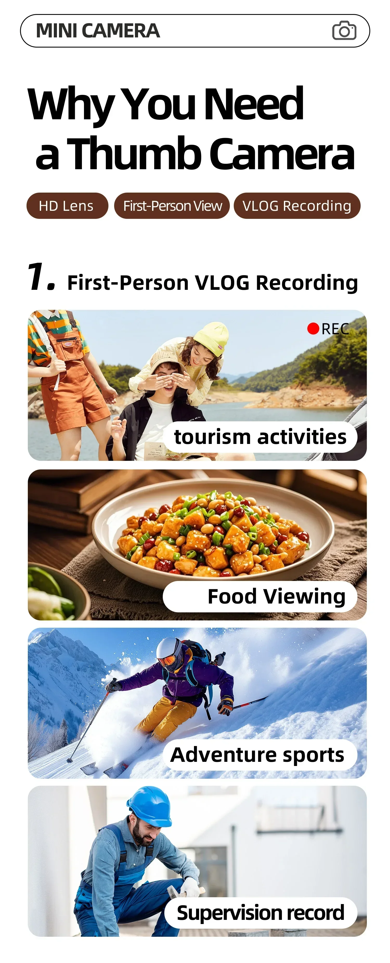 Lenovo Mini Action Camera 4K HD Thumb POV Camera Sports Camera Portable Wearable Helmet Recorder Magnetic Pocket Body Cam