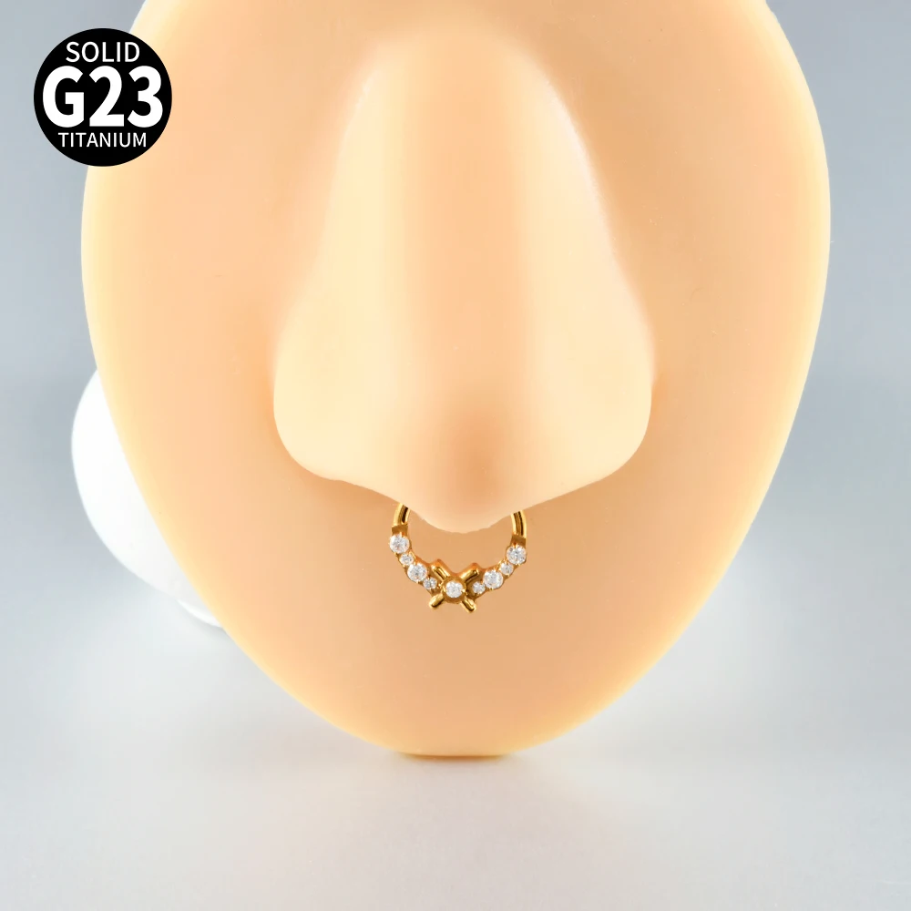 1PC G23 Titanium Hexagram Hinged Septum Clicker Nose Ring Various Zircon Cartilage Hoop Daith Helix Earring Piercing Jewelry 16G