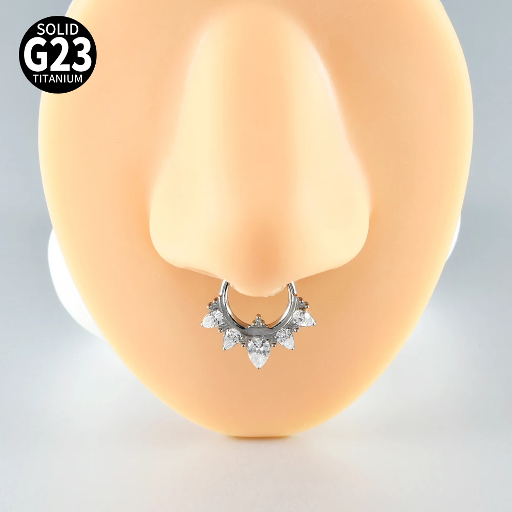 1PC G23 Titanium Hexagram Hinged Septum Clicker Nose Ring Various Zircon Cartilage Hoop Daith Helix Earring Piercing Jewelry 16G