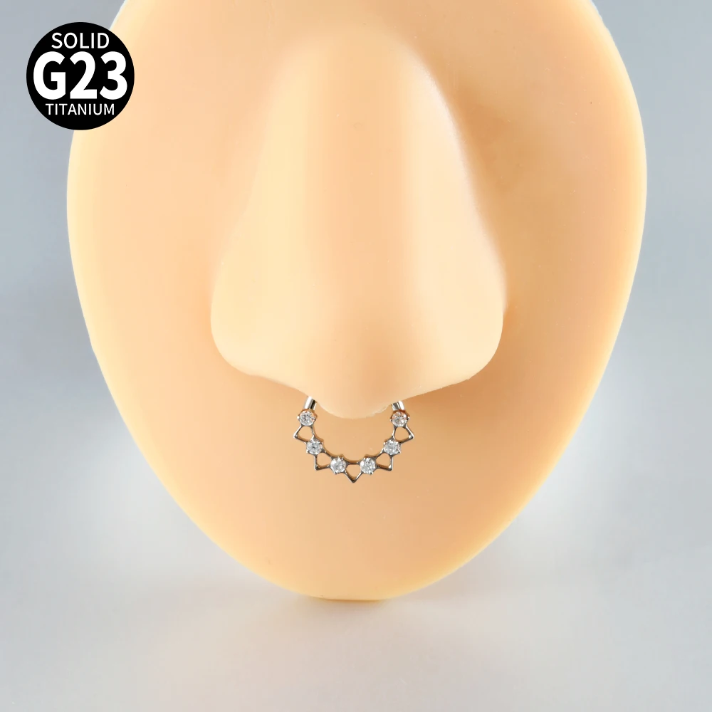 1PC G23 Titanium Hexagram Hinged Septum Clicker Nose Ring Various Zircon Cartilage Hoop Daith Helix Earring Piercing Jewelry 16G