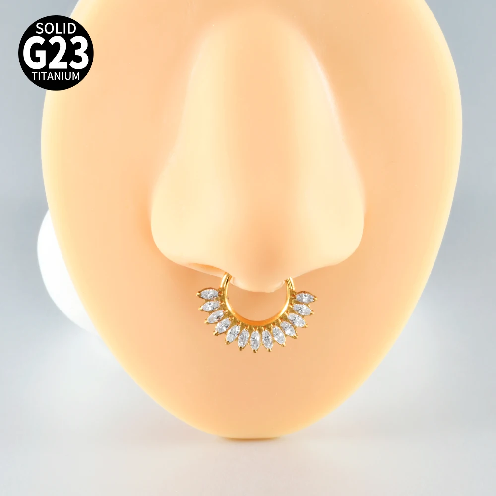1PC G23 Titanium Hexagram Hinged Septum Clicker Nose Ring Various Zircon Cartilage Hoop Daith Helix Earring Piercing Jewelry 16G