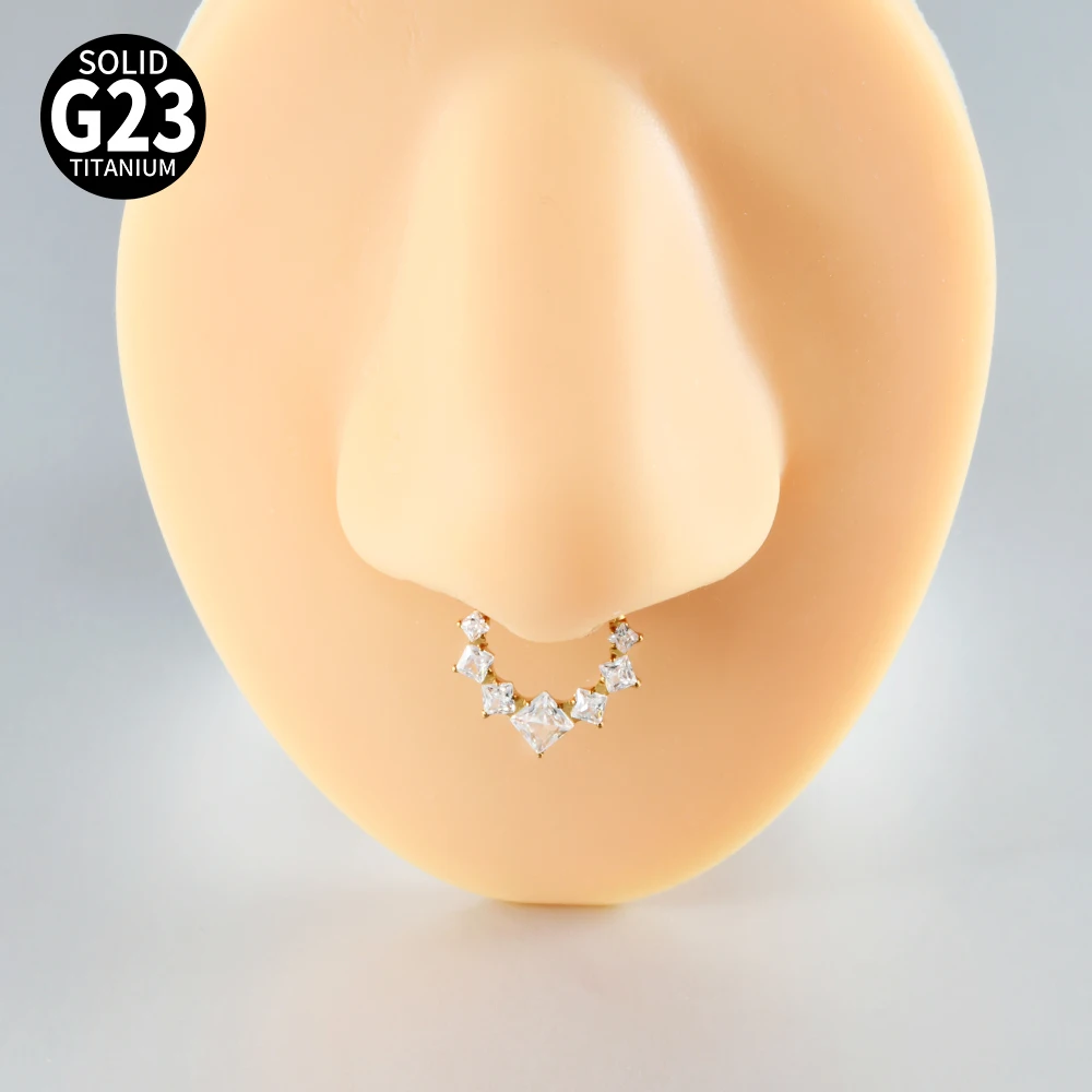 1PC G23 Titanium Hexagram Hinged Septum Clicker Nose Ring Various Zircon Cartilage Hoop Daith Helix Earring Piercing Jewelry 16G