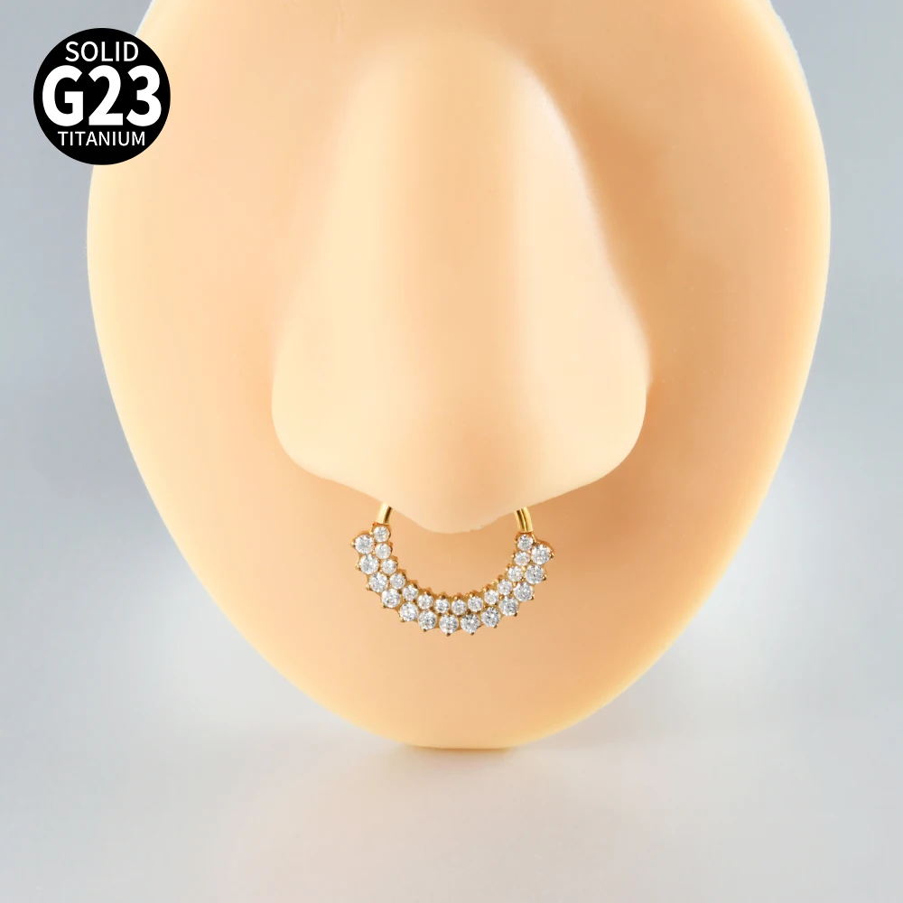 1PC G23 Titanium Hexagram Hinged Septum Clicker Nose Ring Various Zircon Cartilage Hoop Daith Helix Earring Piercing Jewelry 16G