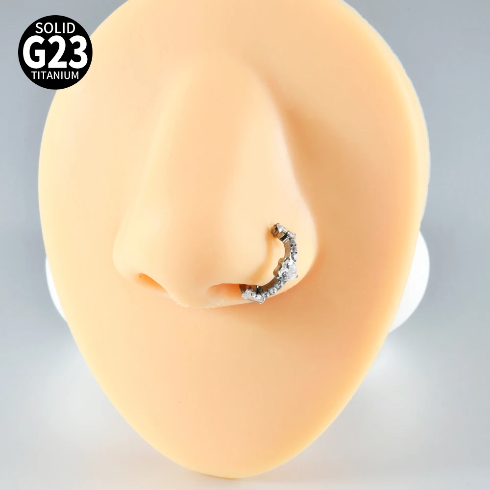 1PC G23 Titanium Hexagram Hinged Septum Clicker Nose Ring Various Zircon Cartilage Hoop Daith Helix Earring Piercing Jewelry 16G