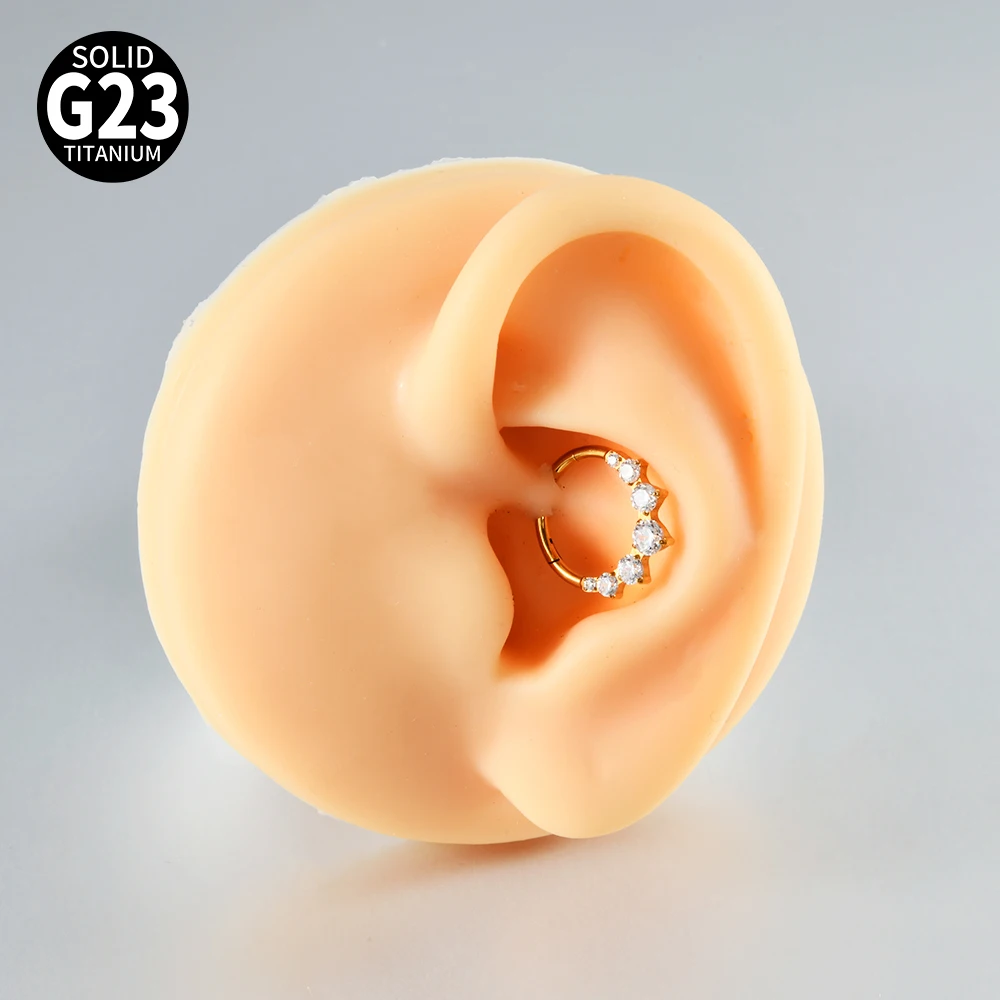 1PC G23 Titanium Hexagram Hinged Septum Clicker Nose Ring Various Zircon Cartilage Hoop Daith Helix Earring Piercing Jewelry 16G