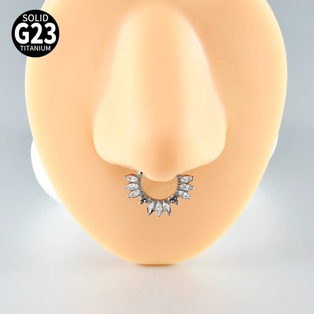 1PC G23 Titanium Hexagram Hinged Septum Clicker Nose Ring Various Zircon Cartilage Hoop Daith Helix Earring Piercing Jewelry 16G