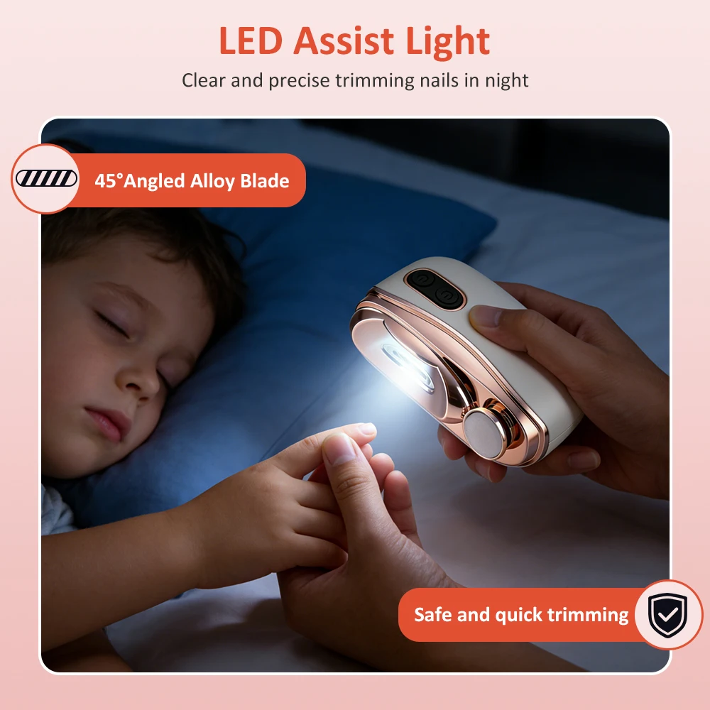 Electric Nail Clipper 2 in 1 Trimmer&Polisher 2 Speed Safety Nail Cutter with LED Light Nail Dust Storage for Baby Kids Adult