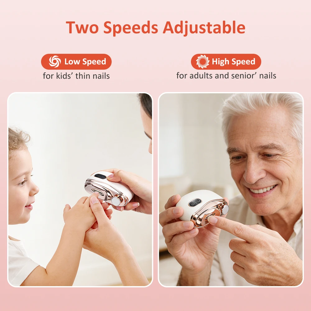 Electric Nail Clipper 2 in 1 Trimmer&Polisher 2 Speed Safety Nail Cutter with LED Light Nail Dust Storage for Baby Kids Adult