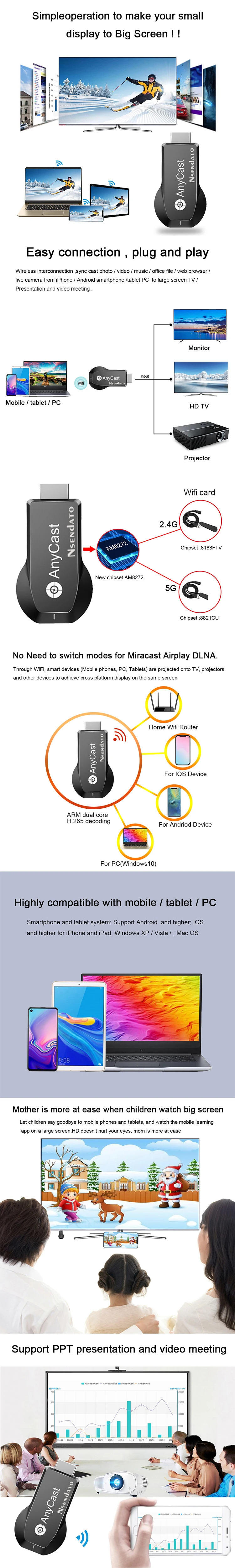 Anycast M100 5G 2.4 4K HD Wireless TV Stick Adapter Any Cast Wifi Display Dongle for DLNA AirPlay TV Receiver for IOS Android PC