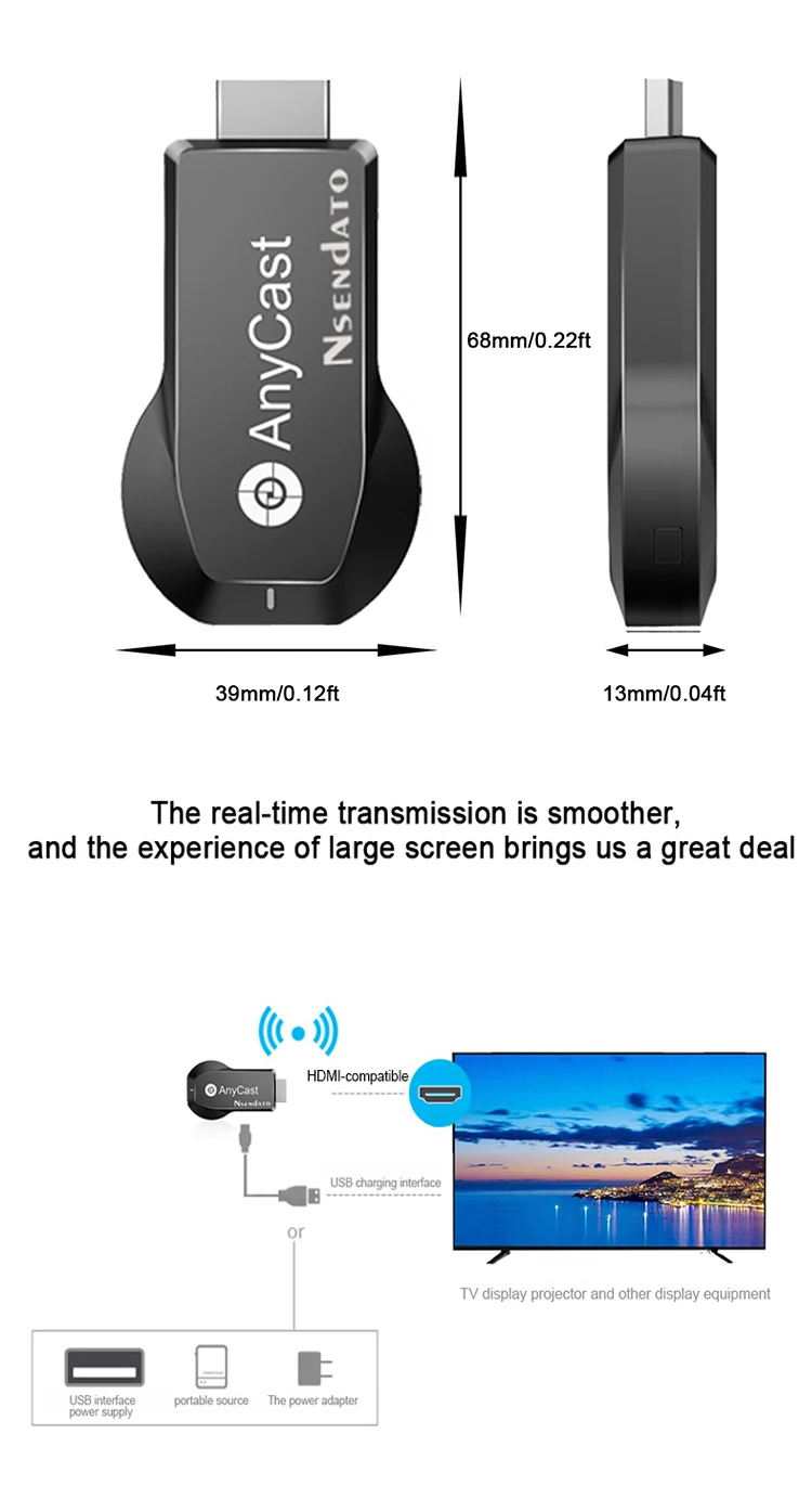 Anycast M100 5G 2.4 4K HD Wireless TV Stick Adapter Any Cast Wifi Display Dongle for DLNA AirPlay TV Receiver for IOS Android PC
