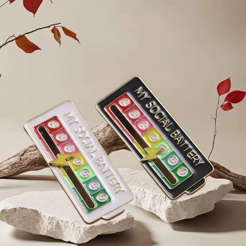 FTCY 2pcs My Social Battery Brooch For Women Men Creative Slideable Mood Pins Back-to-school Season Jewelry