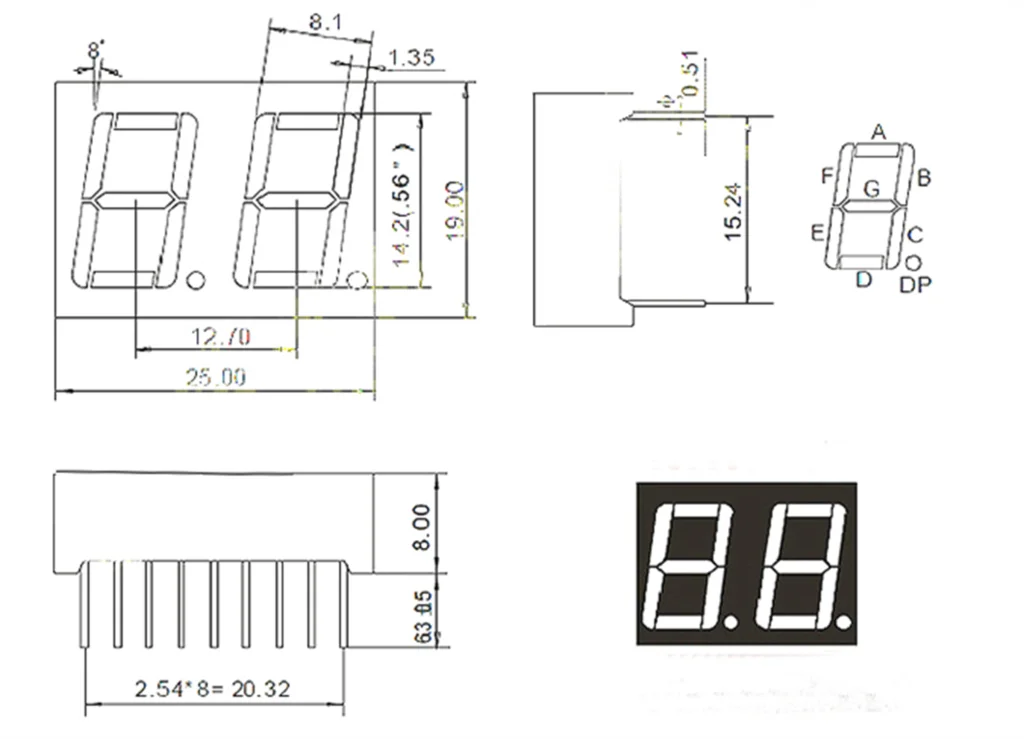 0.56inch LED display 7 Segment 1 Bit/2 Bit/3 Bit/4 Bit Digit Tube Red Common Cathode / Anode Digital 0.56 inch led 7segment