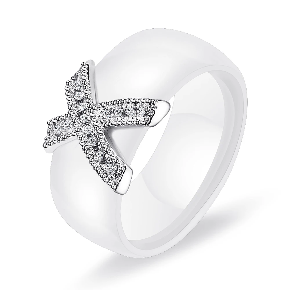 Fashion Jewelry Women Ring With AAA Crystal 8 mm X Cross Ceramic Rings For Women Wedding Party Accessories Gift Design