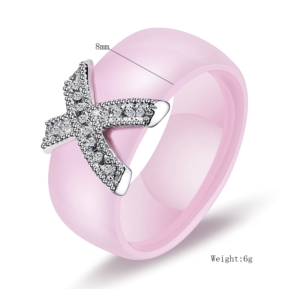 Fashion Jewelry Women Ring With AAA Crystal 8 mm X Cross Ceramic Rings For Women Wedding Party Accessories Gift Design