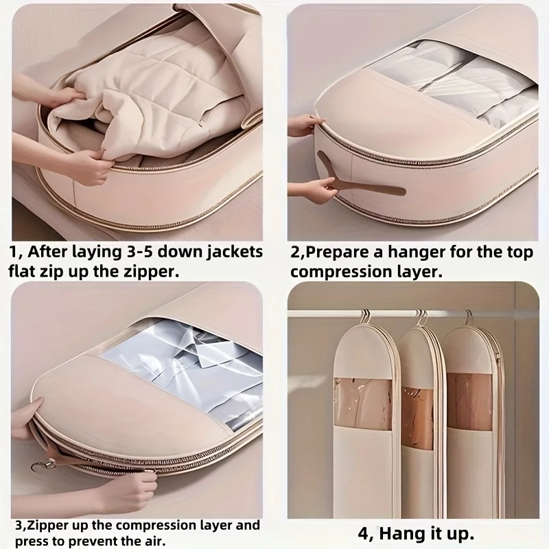 Space-Saving Clothes Hanging Bags Compression Bag Wardrobe Organizer Dust Cover Down Jacket Compression Closet Storage Bag