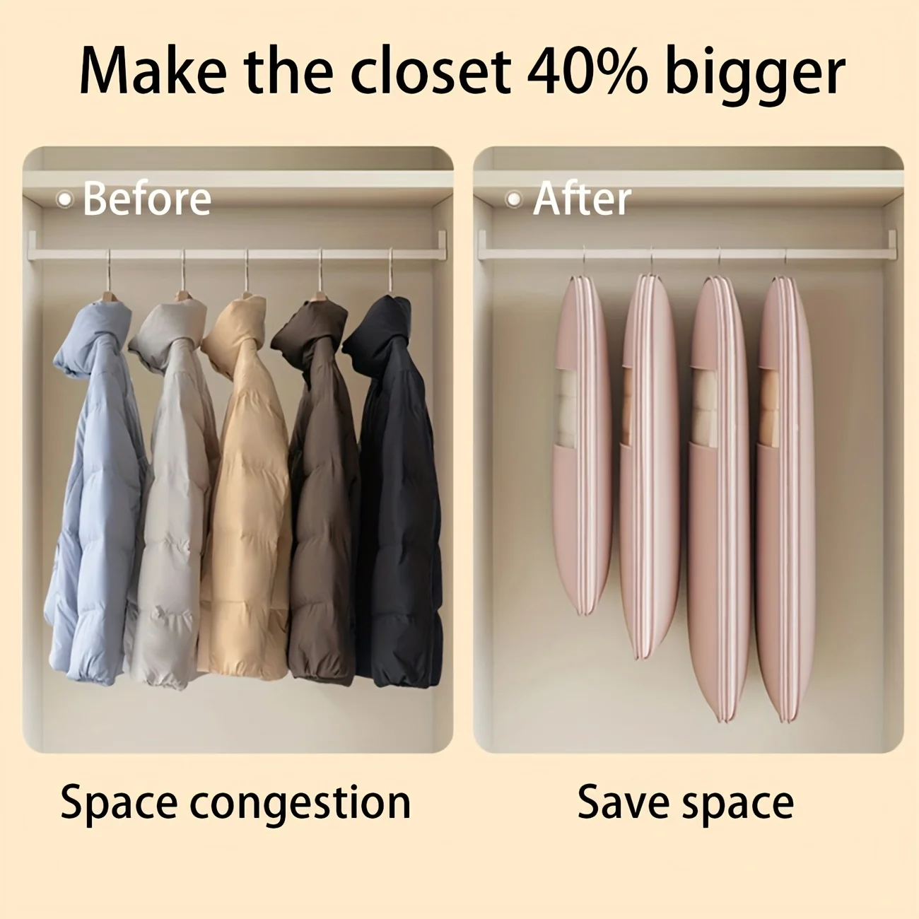 Space-Saving Clothes Hanging Bags Compression Bag Wardrobe Organizer Dust Cover Down Jacket Compression Closet Storage Bag