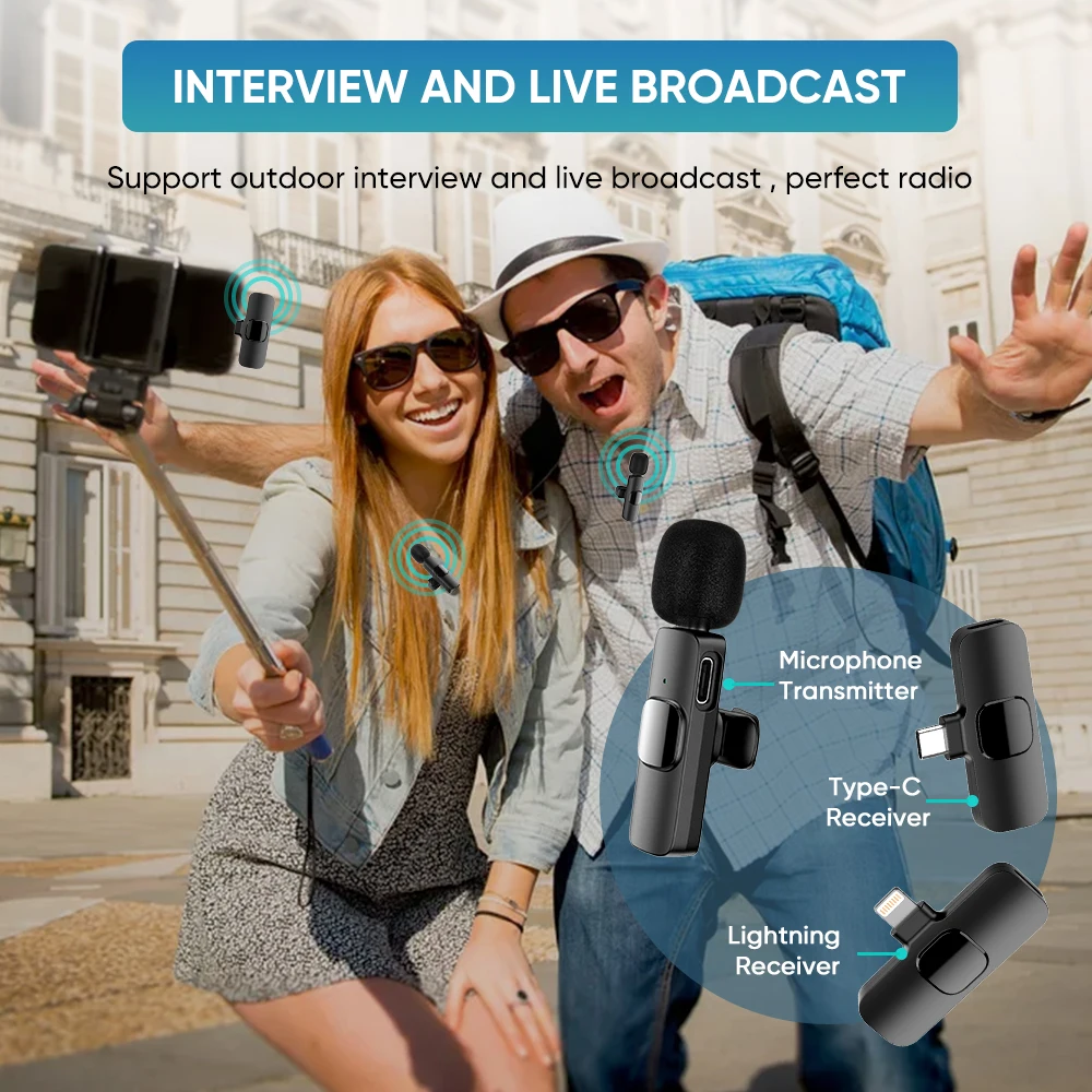 Wireless Lavalier Microphone For iPhone 17 16 15USB C Mini Microphone with Noise Cancellation Lapel Mic for Video Recording Vlog