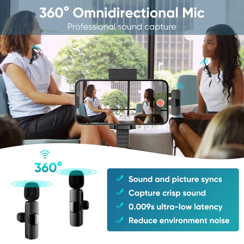 Wireless Lavalier Microphone For iPhone 17 16 15USB C Mini Microphone with Noise Cancellation Lapel Mic for Video Recording Vlog