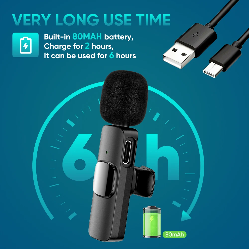 Wireless Lavalier Microphone For iPhone 17 16 15USB C Mini Microphone with Noise Cancellation Lapel Mic for Video Recording Vlog