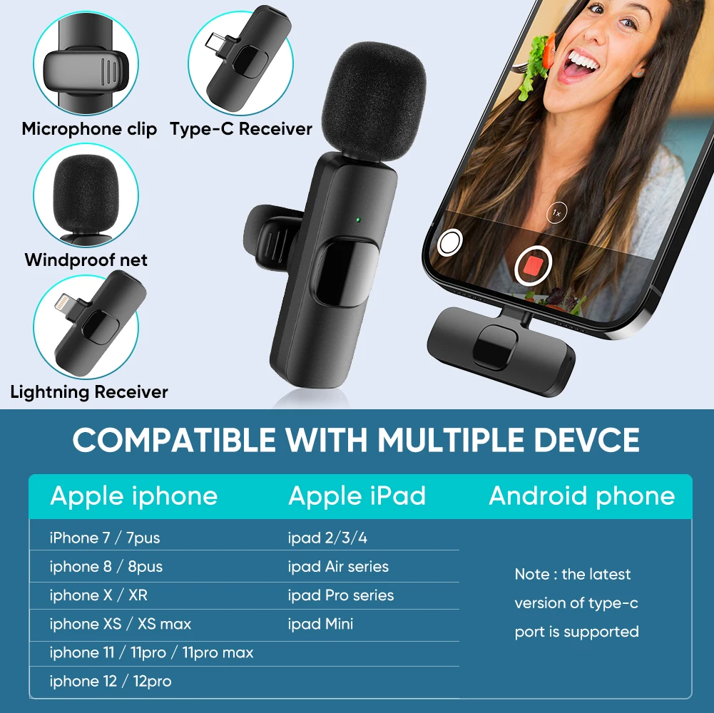 Wireless Lavalier Microphone For iPhone 17 16 15USB C Mini Microphone with Noise Cancellation Lapel Mic for Video Recording Vlog