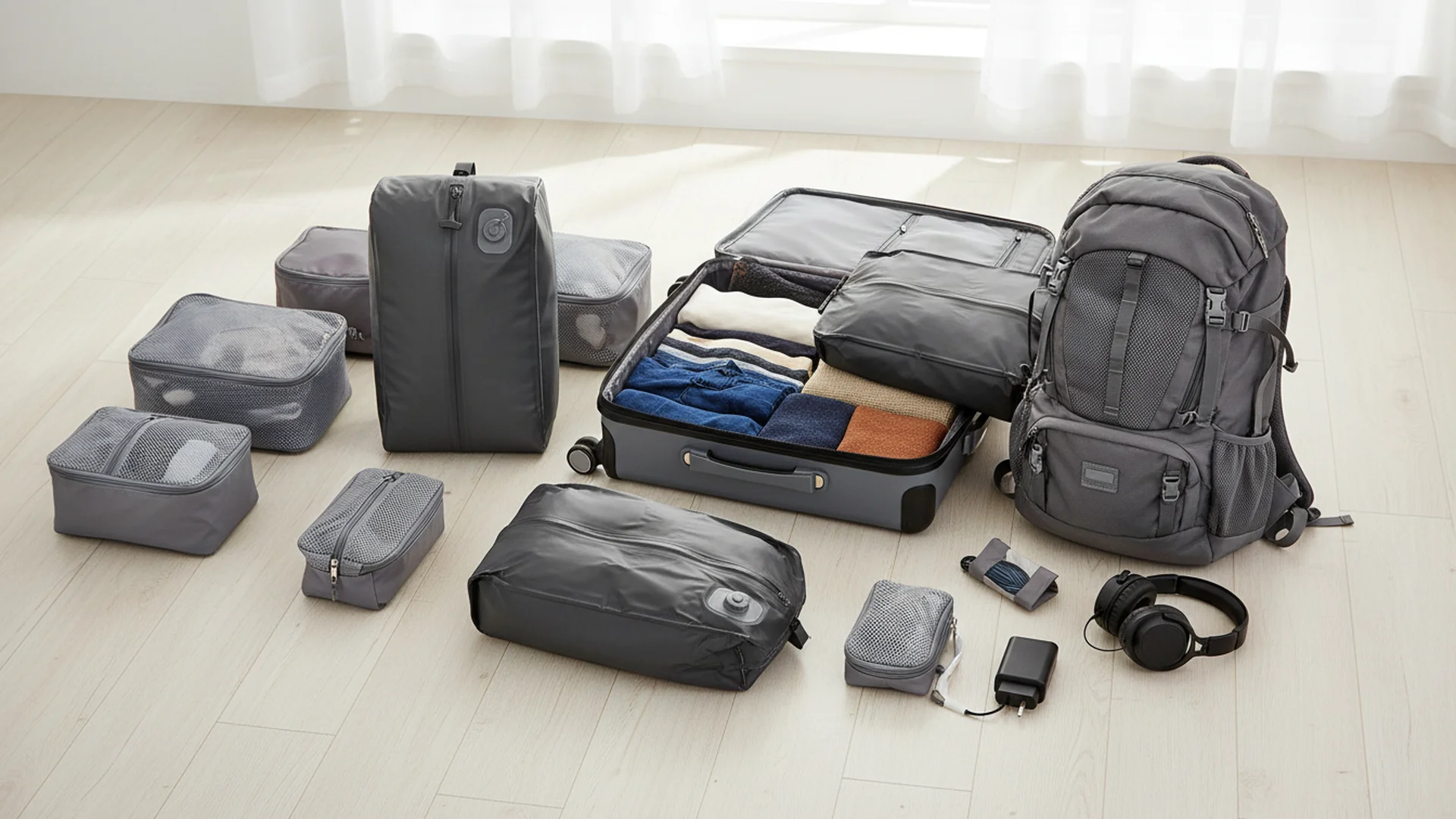 Automatic Vacuum Bag(Air Pump inside) Reusable Storage Bag Folding Outdoor Travel Compression Bag for Suitcases Backpack Luggage