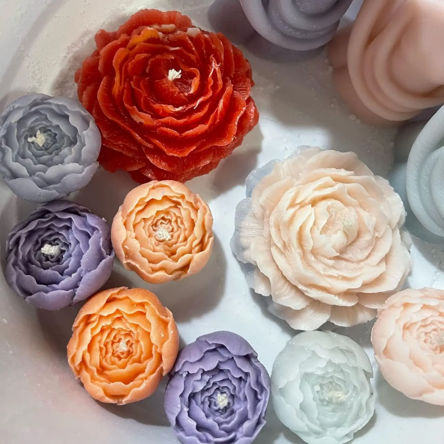 6Floral Bouquet Silicone Candle Mold Set - Peony、Rose、Heart-shaped flower&Rosebud | DIYResin、Candle&Soap mold,Suitable for handm