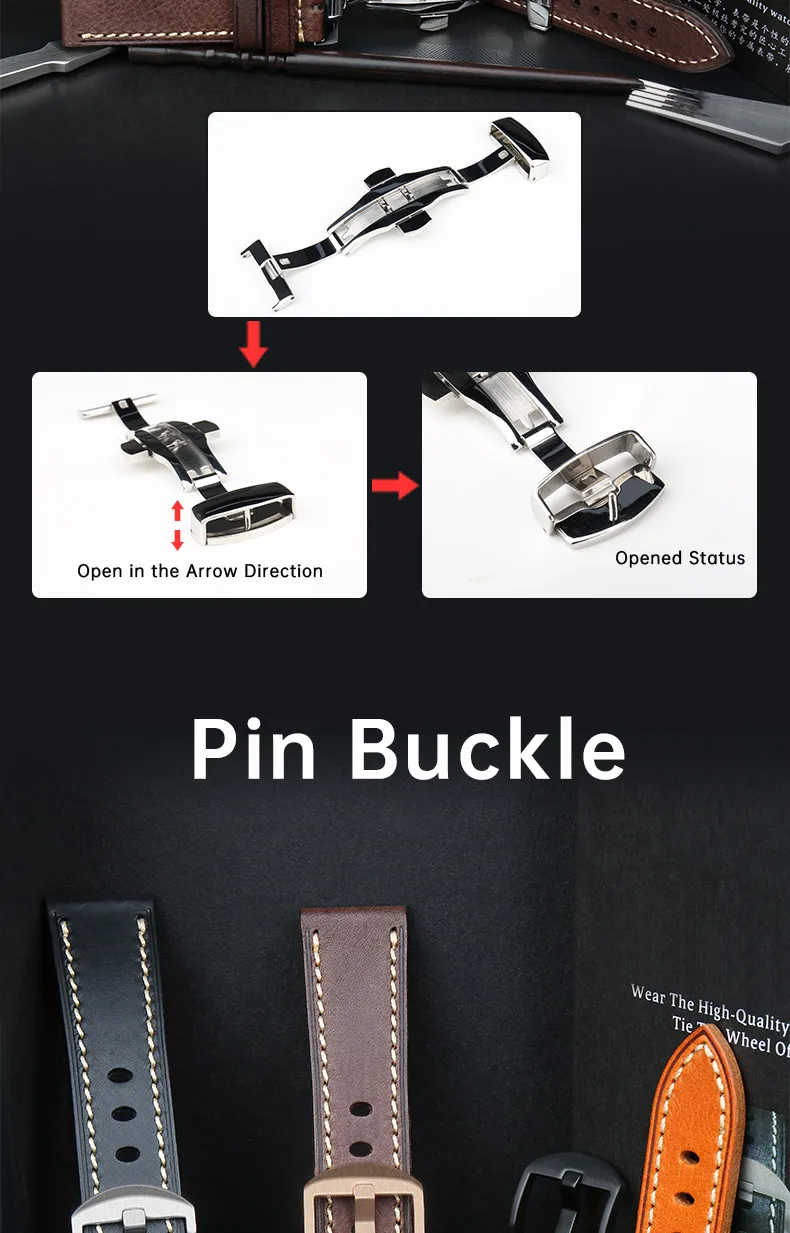 MAIKES Handmade Watch Band Genuine Cow Leather Watch Strap With Butterfly Buckle Bracelet For MONTBLANC Tudor Watchbands
