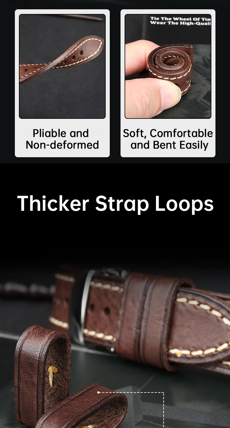 MAIKES Handmade Watch Band Genuine Cow Leather Watch Strap With Butterfly Buckle Bracelet For MONTBLANC Tudor Watchbands