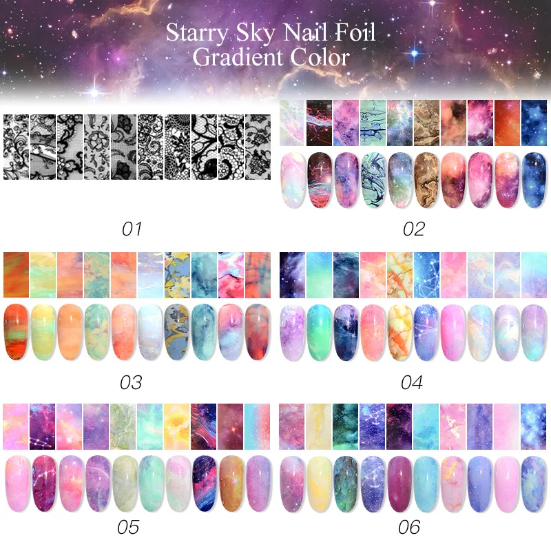 MEET ACROSS 7ml Nail Art Transfer Foil Gel Nail Polish Set Starry Sky Paper Adhesive Gel Lacquer Tools For Manicure Decoration