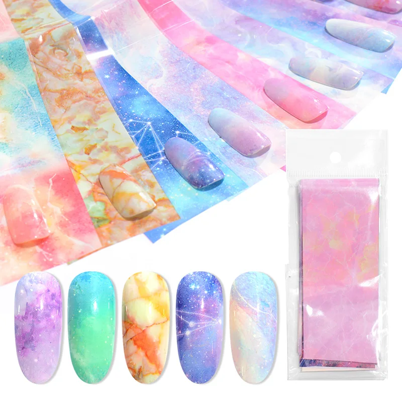 MEET ACROSS 7ml Nail Art Transfer Foil Gel Nail Polish Set Starry Sky Paper Adhesive Gel Lacquer Tools For Manicure Decoration