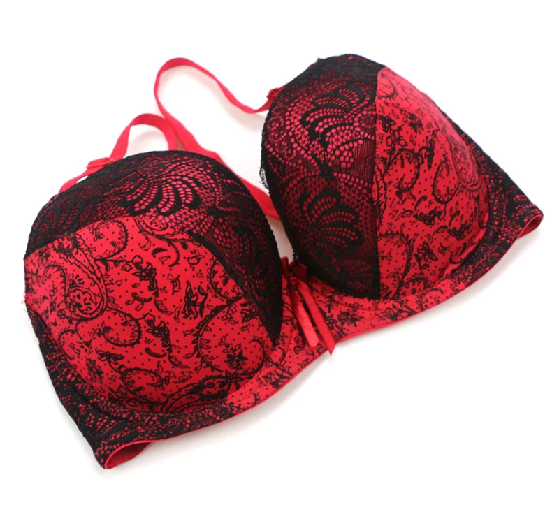 New Sexy Lace Push Up Bras For Women Plus Size Female Plunge Bow Floral Lingerie D DD EF Full Cup Brassiere