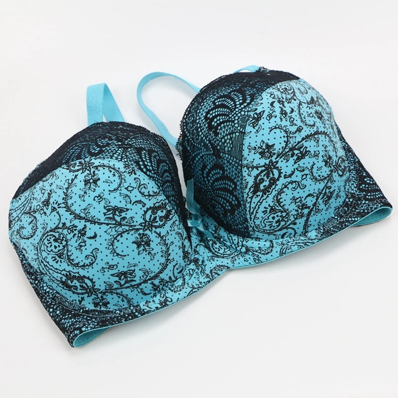 New Sexy Lace Push Up Bras For Women Plus Size Female Plunge Bow Floral Lingerie D DD EF Full Cup Brassiere