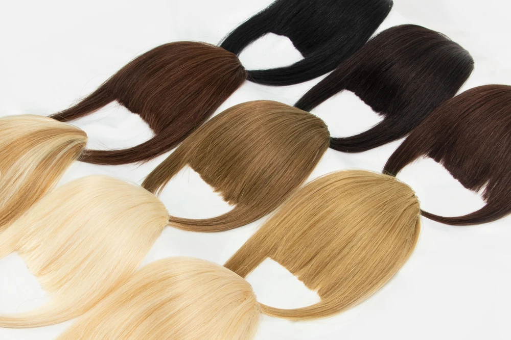 Human Hair Bangs 3 Clips 3D Blunt Cut Natural Hair Bangs OverHead Clip In Hair Extensions Non-Remy 2.5"x4.5" Black Brown Blonde