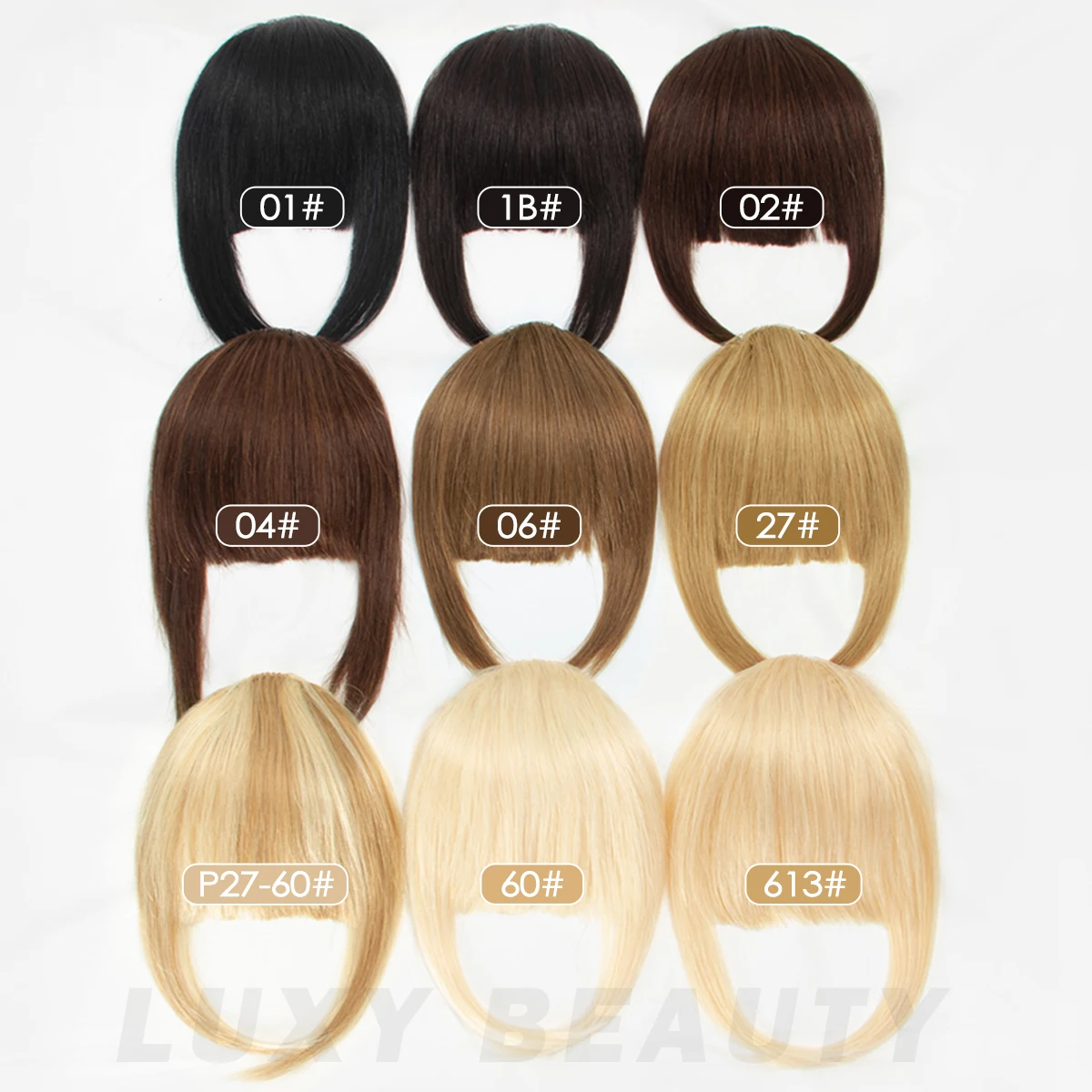 Human Hair Bangs 3 Clips 3D Blunt Cut Natural Hair Bangs OverHead Clip In Hair Extensions Non-Remy 2.5"x4.5" Black Brown Blonde