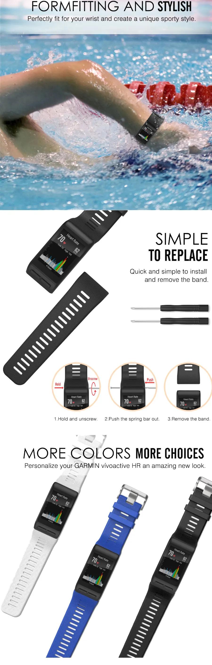 Soft Silicone Watch Strap For Garmin Vivoactive Replacement Wrist Strap with tool Watch Band For Vivoactive HR Bangle Accessory