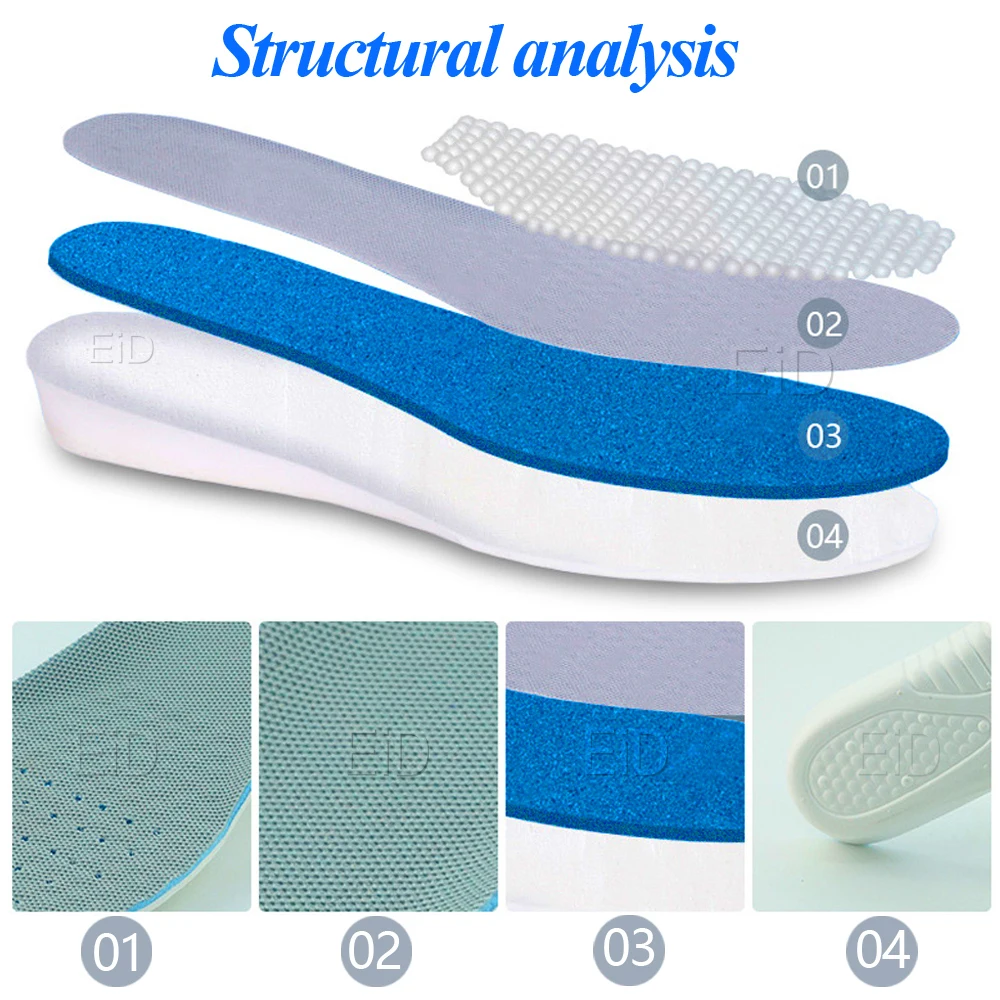 Invisible EVA Ultra Thin Height Increase Insoles with Breathable Comfortable Polyester Bottom Shoe Insole Height 1-3.5cm Unisex