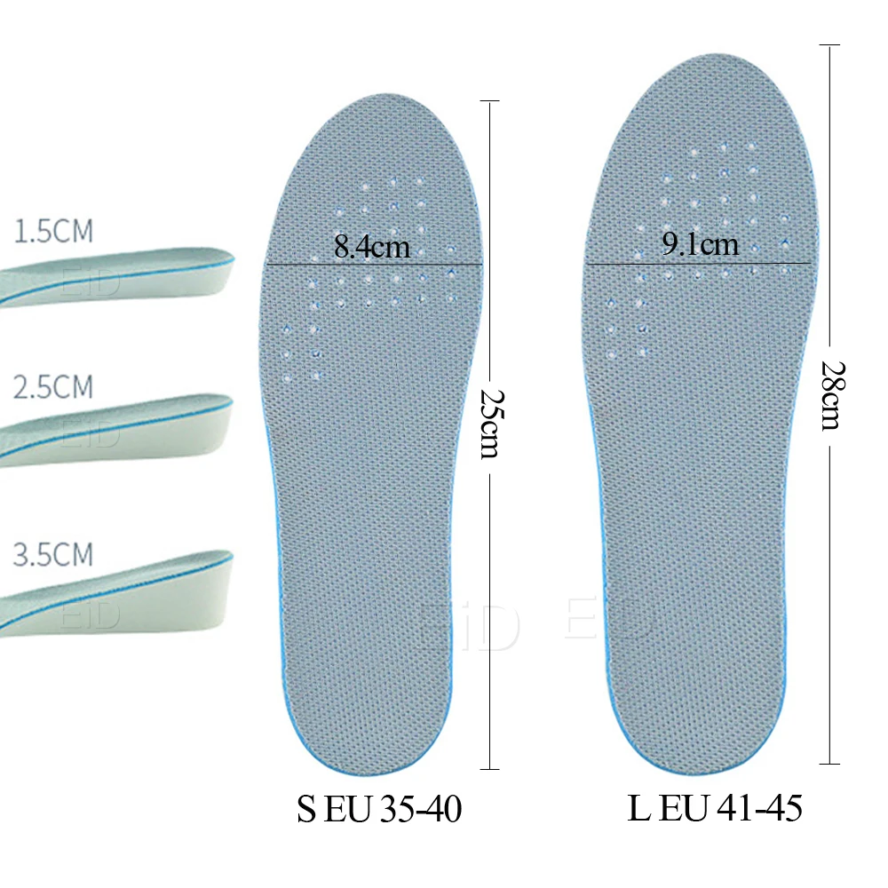 Invisible EVA Ultra Thin Height Increase Insoles with Breathable Comfortable Polyester Bottom Shoe Insole Height 1-3.5cm Unisex