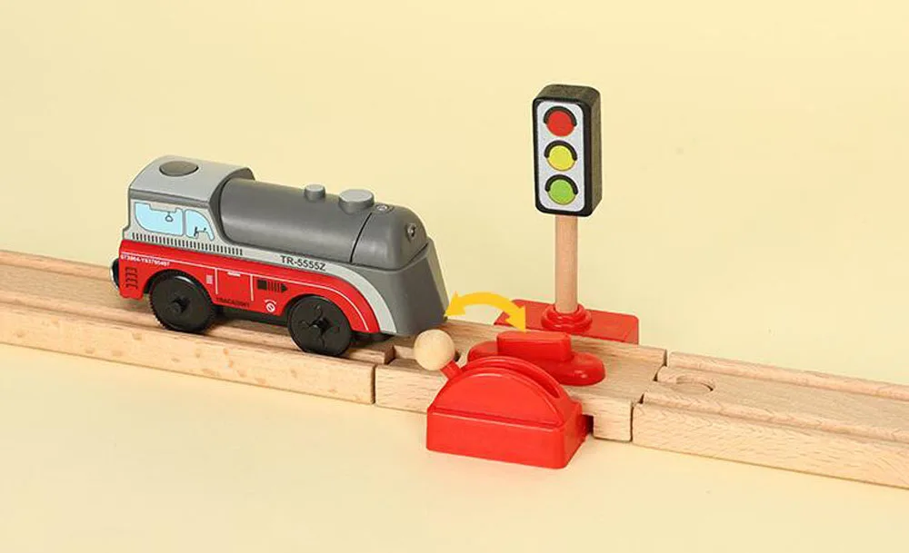 Wooden Train Tracks Scene Accessories Wooden Double Platform Gas Station Airplane Airport Educational DIY Toys For Children