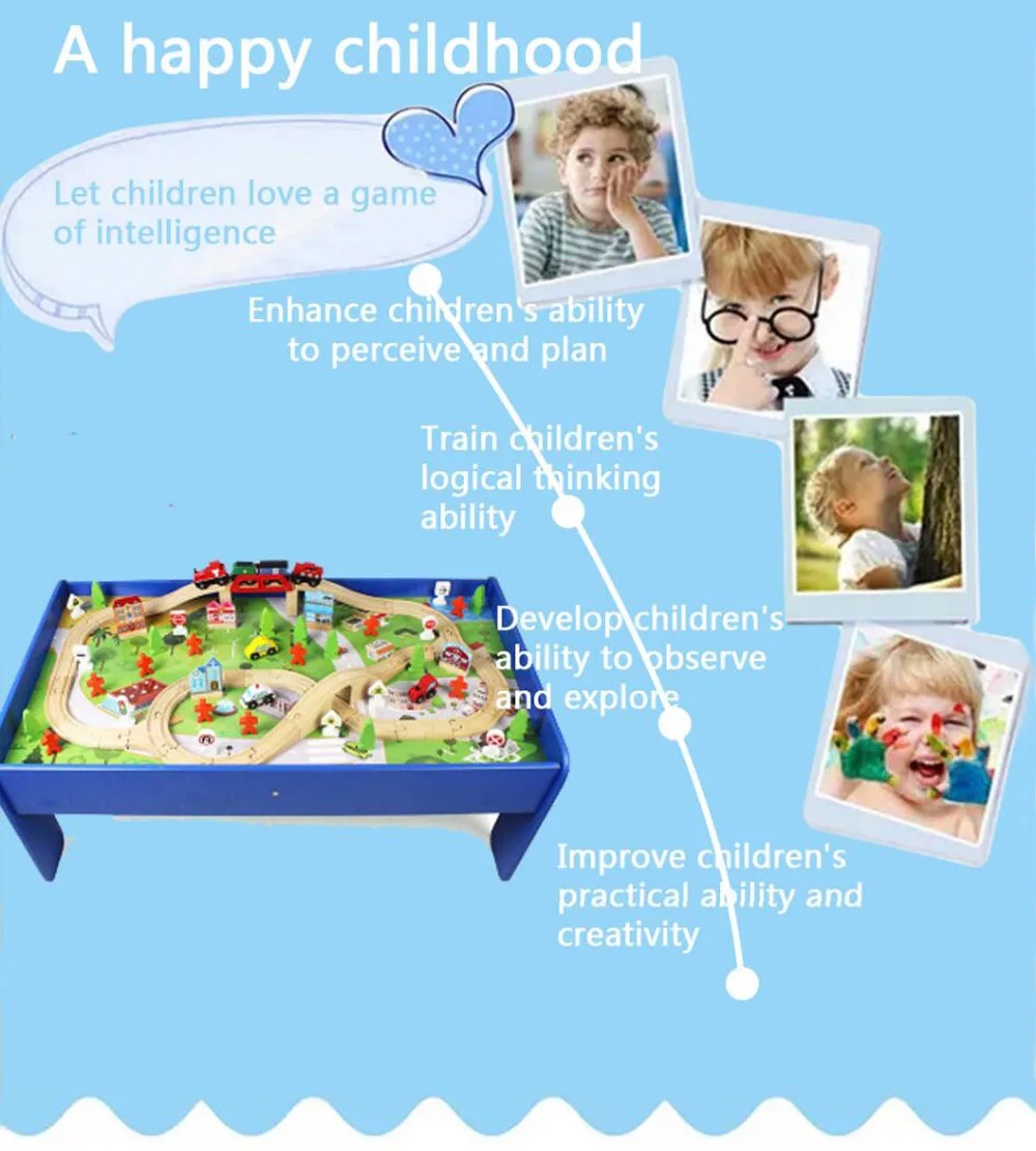 Wooden Train Tracks Scene Accessories Wooden Double Platform Gas Station Airplane Airport Educational DIY Toys For Children