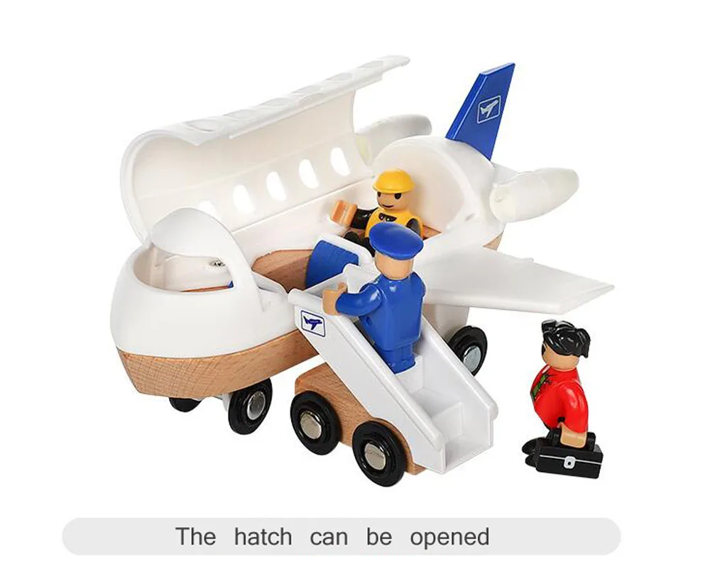 Wooden Train Tracks Scene Accessories Wooden Double Platform Gas Station Airplane Airport Educational DIY Toys For Children