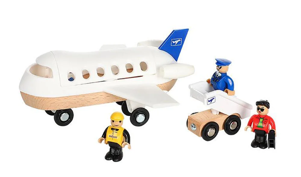 Wooden Train Tracks Scene Accessories Wooden Double Platform Gas Station Airplane Airport Educational DIY Toys For Children