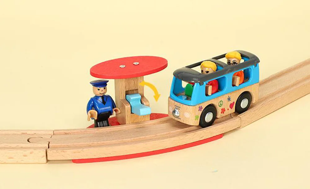 Wooden Train Tracks Scene Accessories Wooden Double Platform Gas Station Airplane Airport Educational DIY Toys For Children