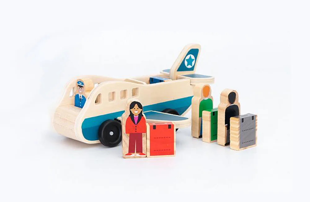 Wooden Train Tracks Scene Accessories Wooden Double Platform Gas Station Airplane Airport Educational DIY Toys For Children