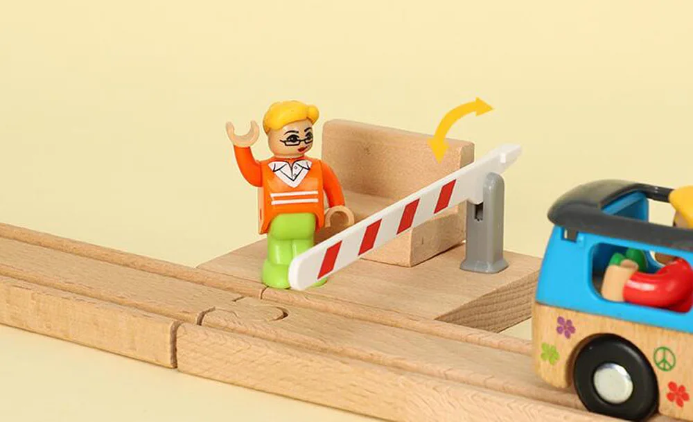 Wooden Train Tracks Scene Accessories Wooden Double Platform Gas Station Airplane Airport Educational DIY Toys For Children