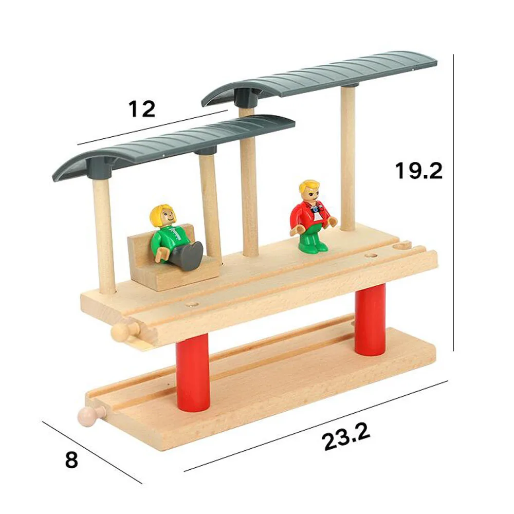 Wooden Train Tracks Scene Accessories Wooden Double Platform Gas Station Airplane Airport Educational DIY Toys For Children