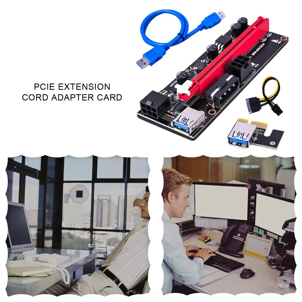 PCI-E Riser 009S 1X 16x Extender PCI E USB Riser 009S Dual 6Pin Adapter Card SATA 15pin for BTC USB 3.0 Graphics Card