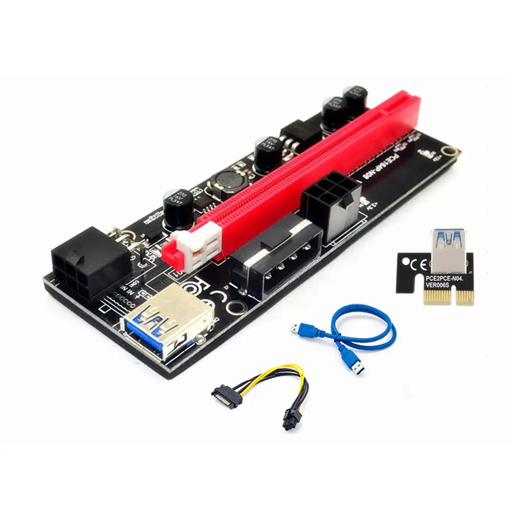 PCI-E Riser 009S 1X 16x Extender PCI E USB Riser 009S Dual 6Pin Adapter Card SATA 15pin for BTC USB 3.0 Graphics Card