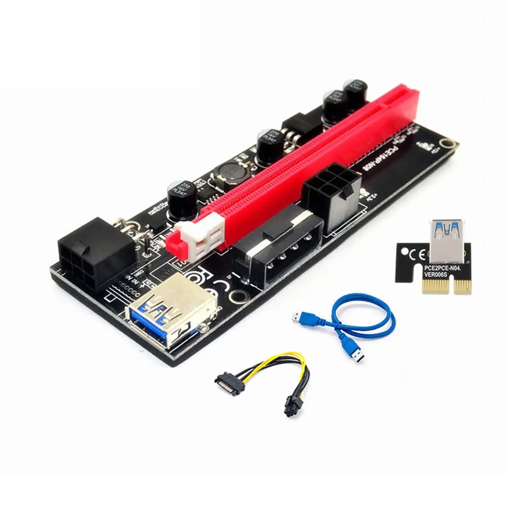 PCI-E Riser 009S 1X 16x Extender PCI E USB Riser 009S Dual 6Pin Adapter Card SATA 15pin for BTC USB 3.0 Graphics Card